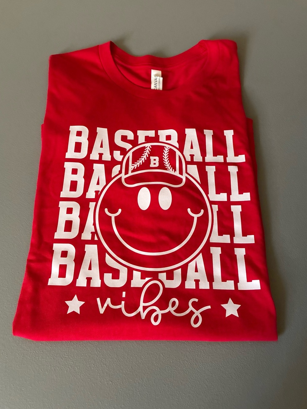 4/$15 ❤️ NEW! Bella + Canvas Women’s Red Baseball Vibes T-Shirt Size Large
